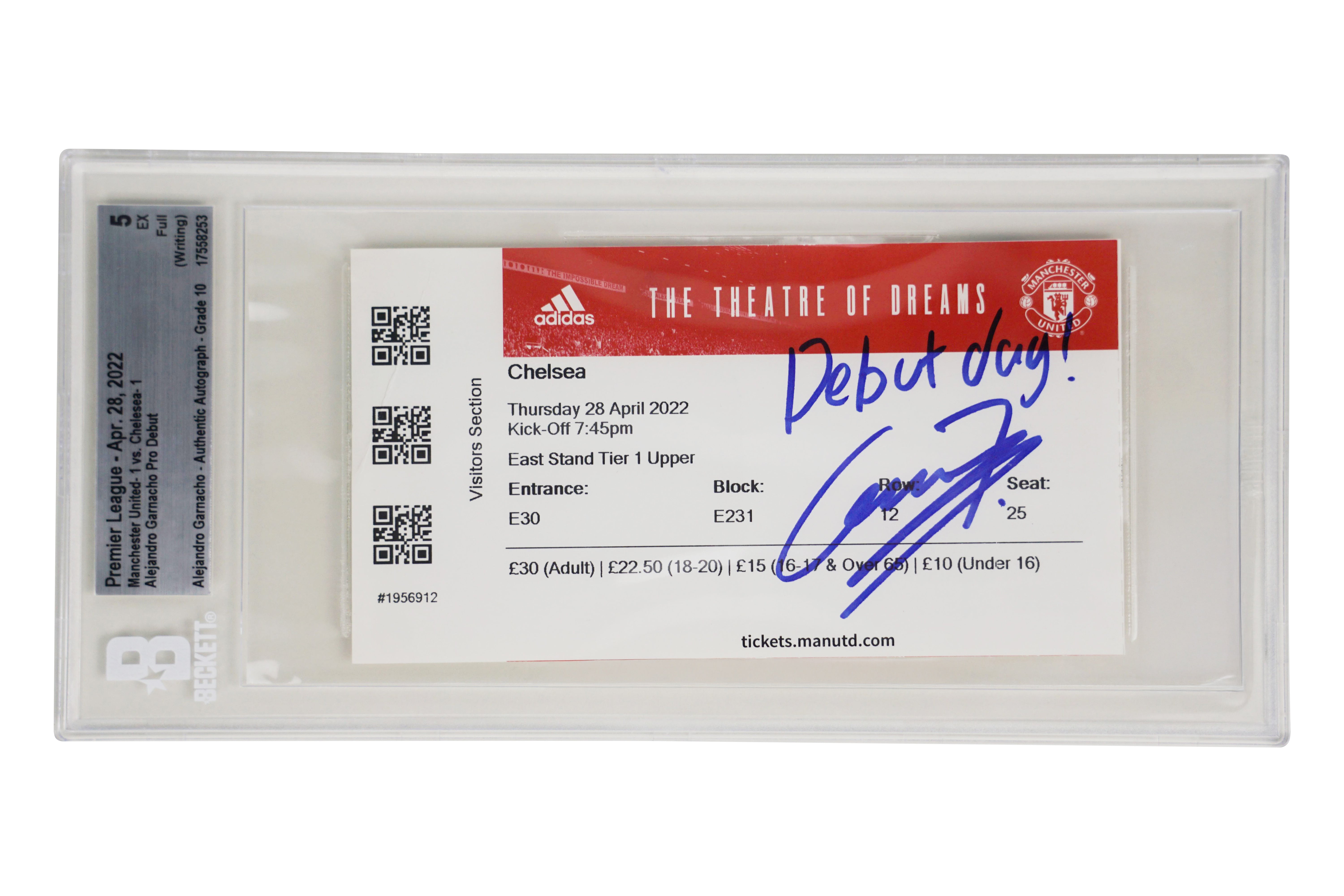 Alejandro Garnacho Signed 2022 Man Utd Pro Debut Match Ticket Inscribed – BGS 5
